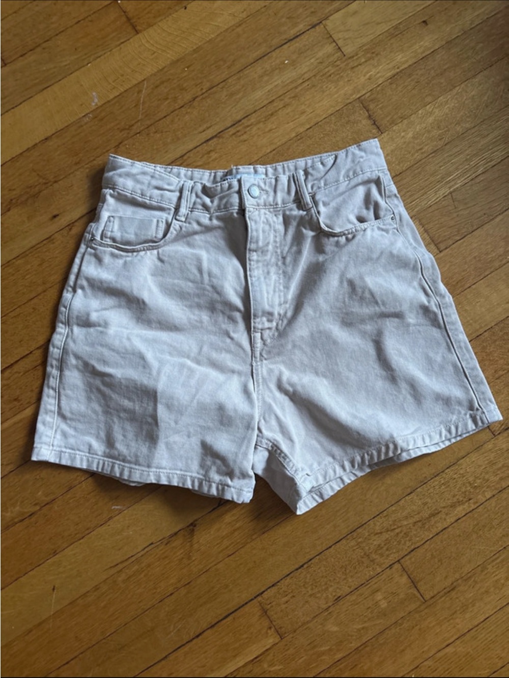 Zara High-Waist Beige Denim Shorts